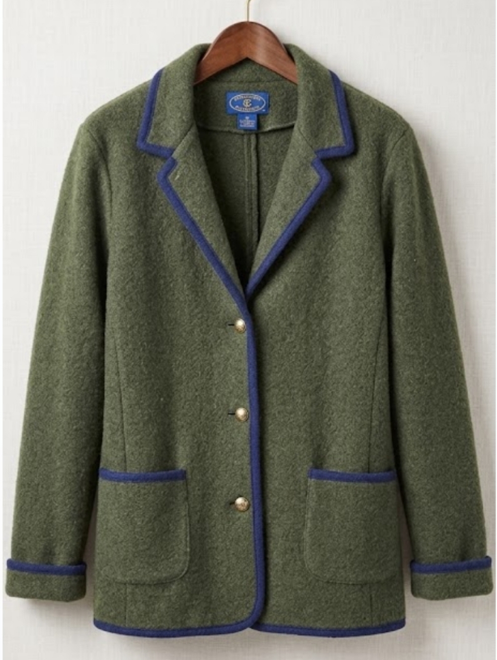 Green Contrast-Trim Women's Cardigan Blazer - Picture 10 of 10
